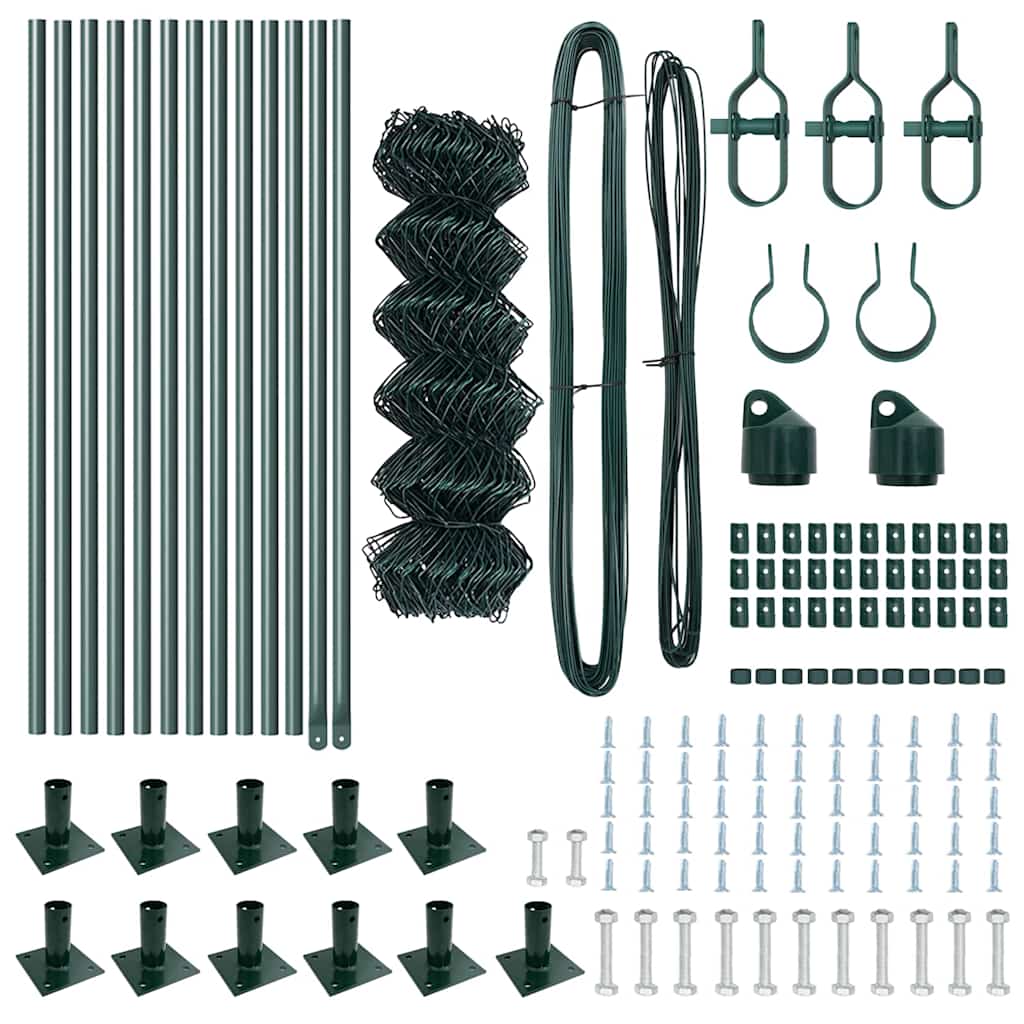 Kettengliedzaun mit Pfosten Grün 0,6 x 25 m Stahl